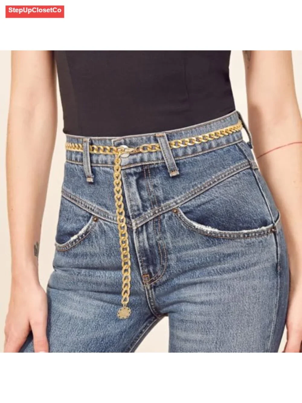 Gold Chain Belt Women Metal Waist Chain Adjustable Coin Pendant Body Belt